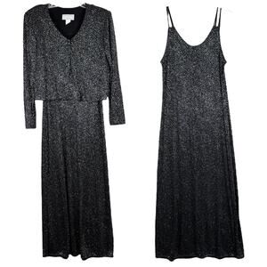 Vintage Slinky Shimmer Y2K Style Maxi Slip Dress With Button Front Jacket Size 6